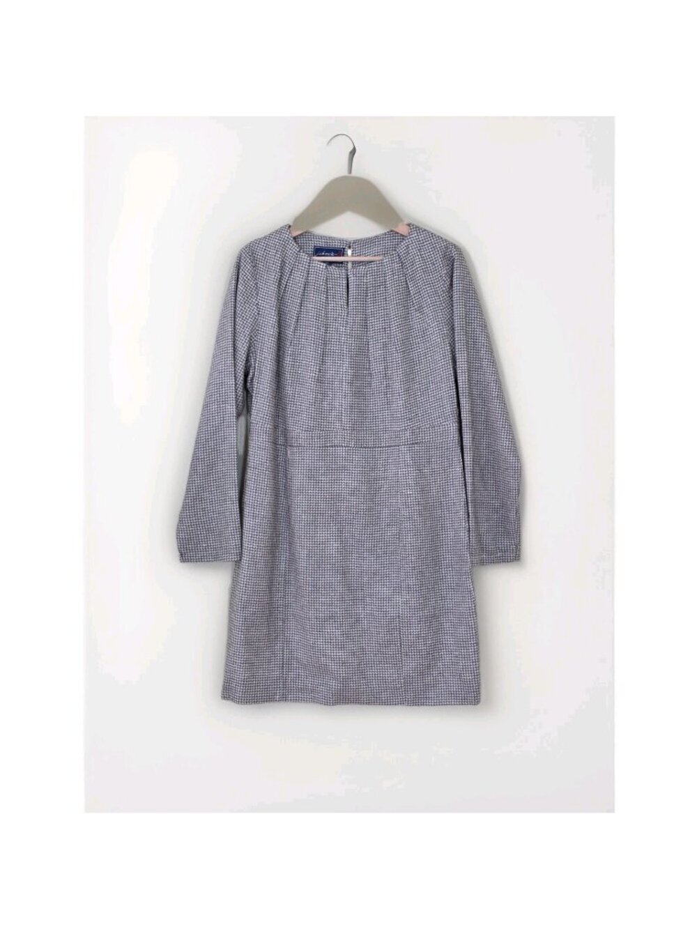 Johnnie-O Mulberry Silk Dress XXL Gray Houndstooth LS Pintuck Shift Retro Career